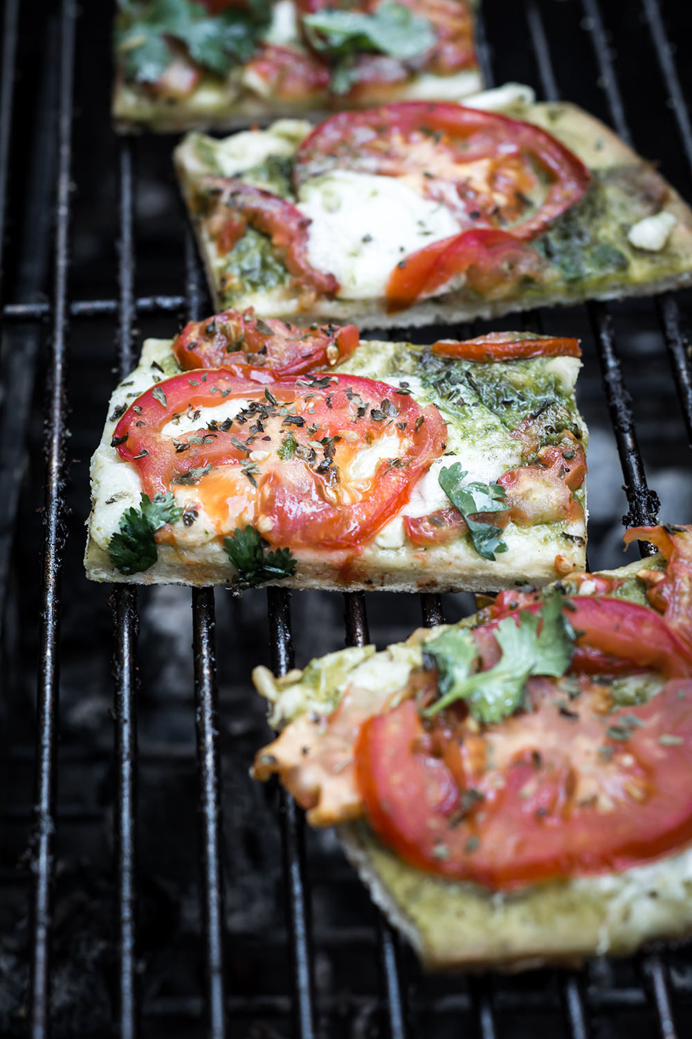 Cilantro Basil Pesto Flatbread with Tomatoes