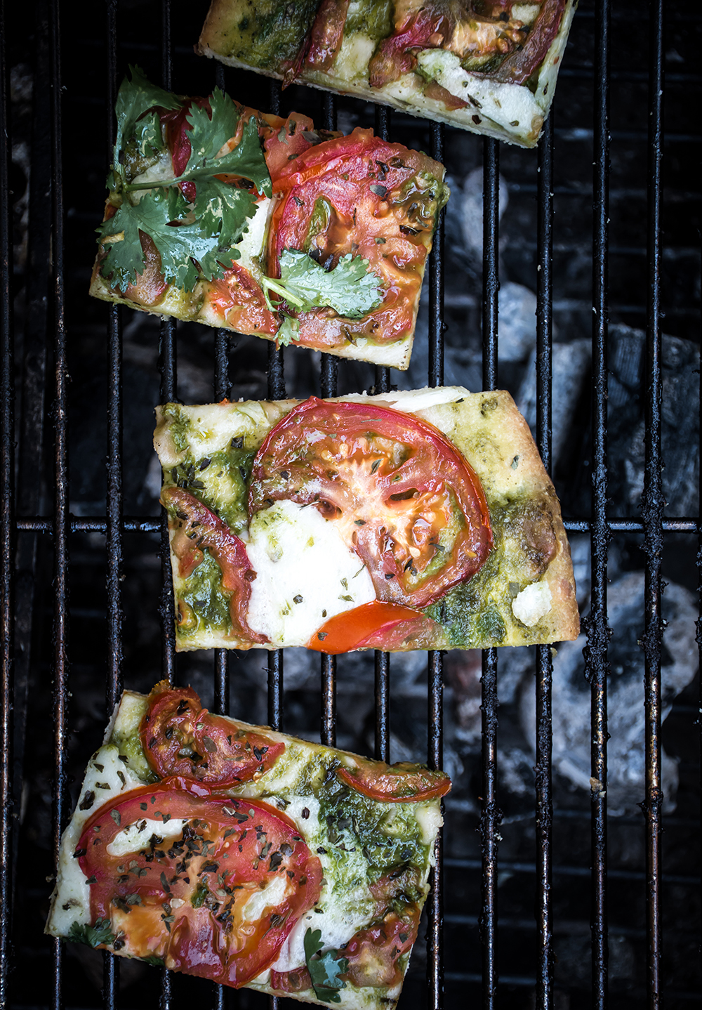 Cilantro Basil Pesto Flatbread with Tomatoes