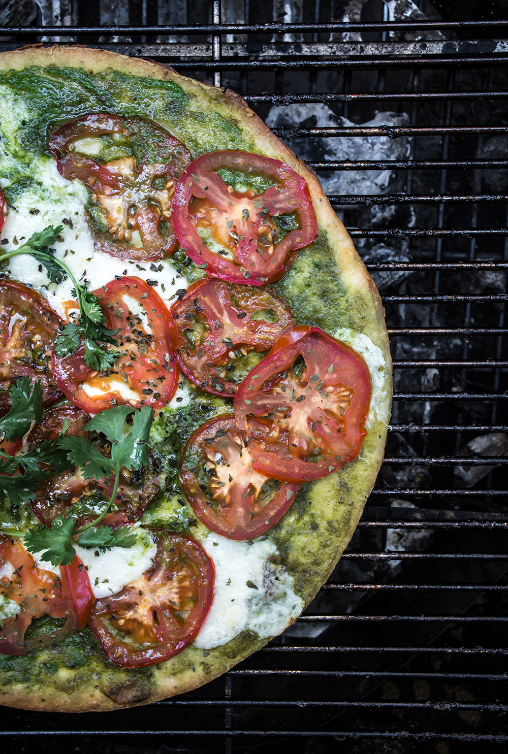 Cilantro Basil Pesto Flatbread with Tomatoes