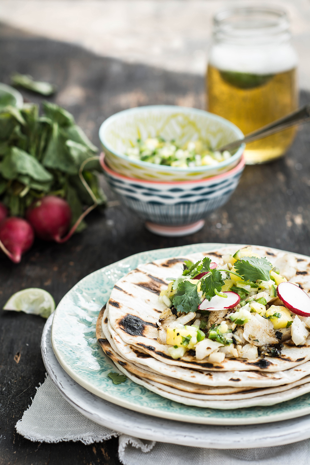 Fish Tacos with Mango Cucumber Salsa