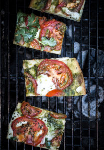 Cilantro Basil Pesto Flatbread with Roasted Tomatoes