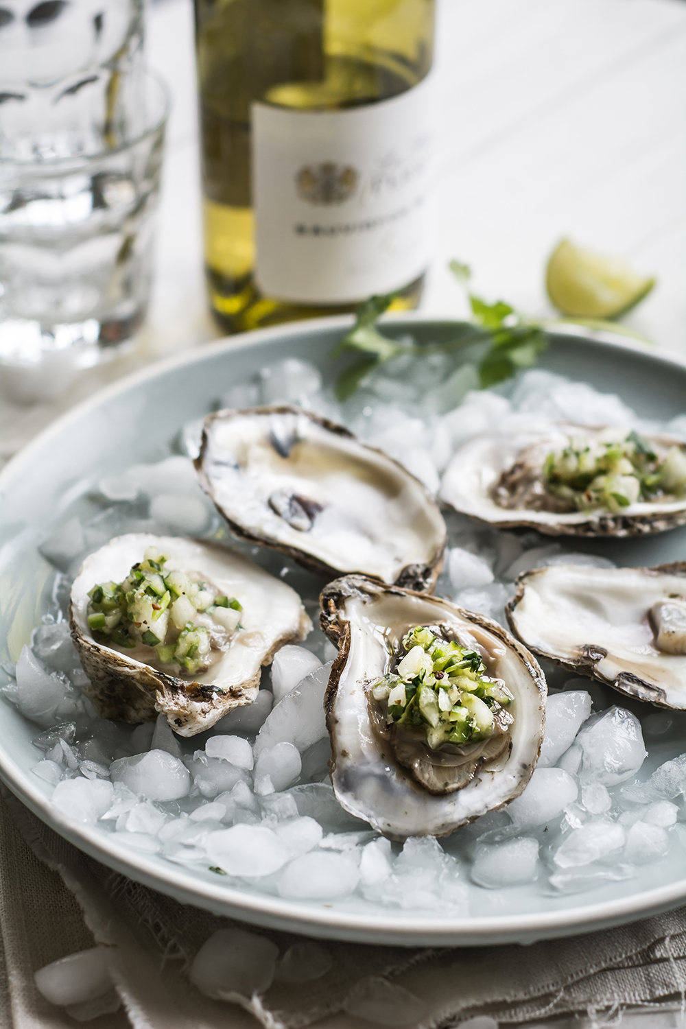 Oysters with Cilantro-Chile Topping