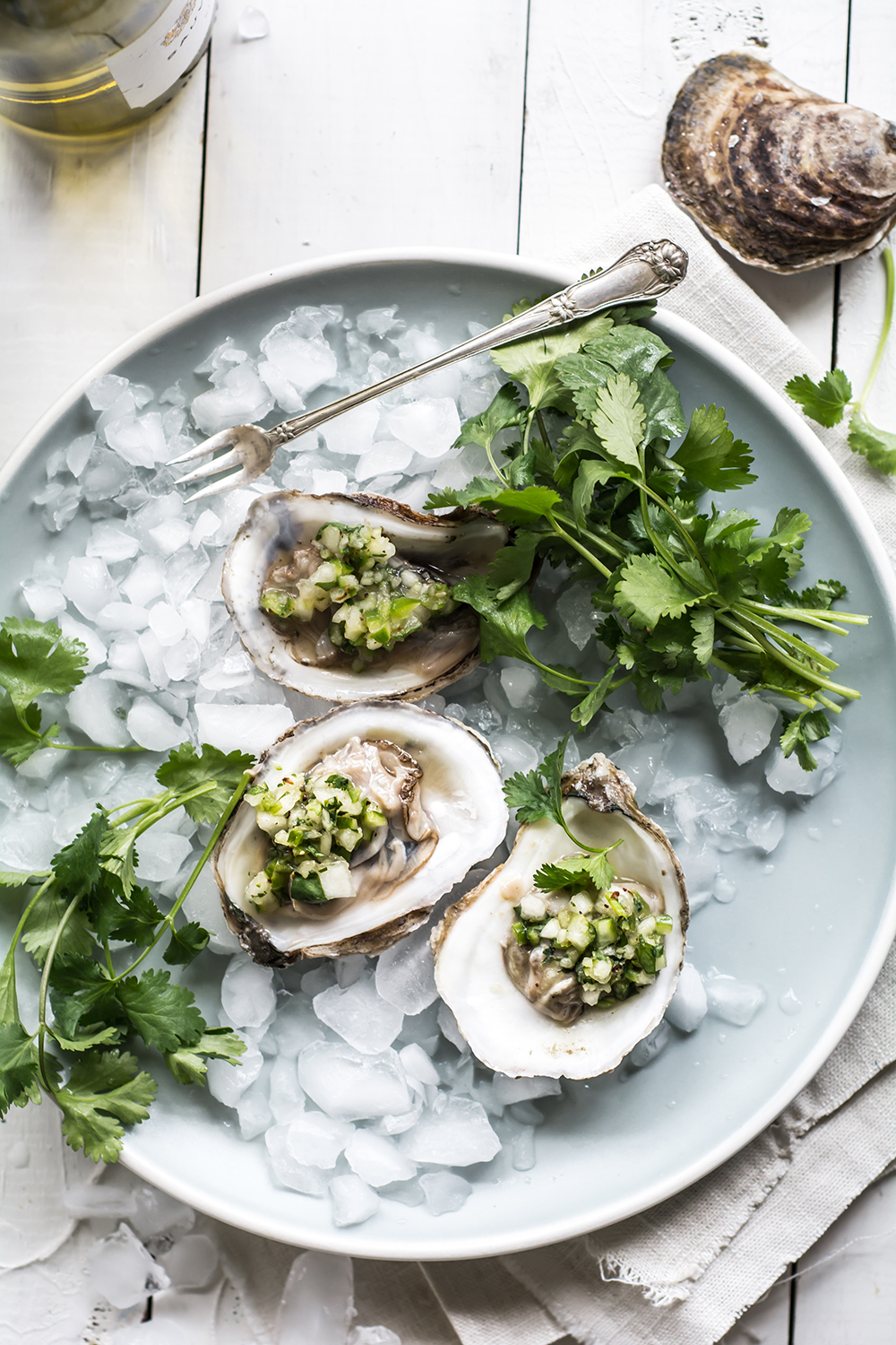 Oysters with Cilantro-Chile Topping
