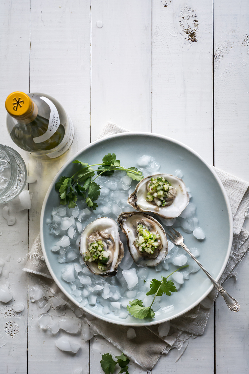 Oysters with Cilantro-Chile Topping