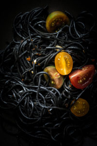 Squid Ink Pasta with Garlic and Tomatoes