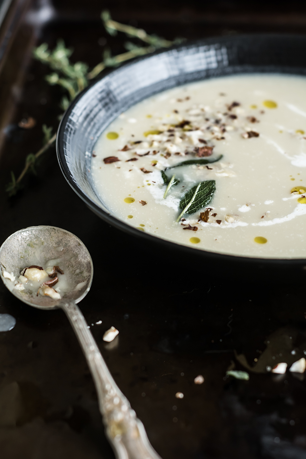 Celeriac and Apple Soup with Crispy Sage