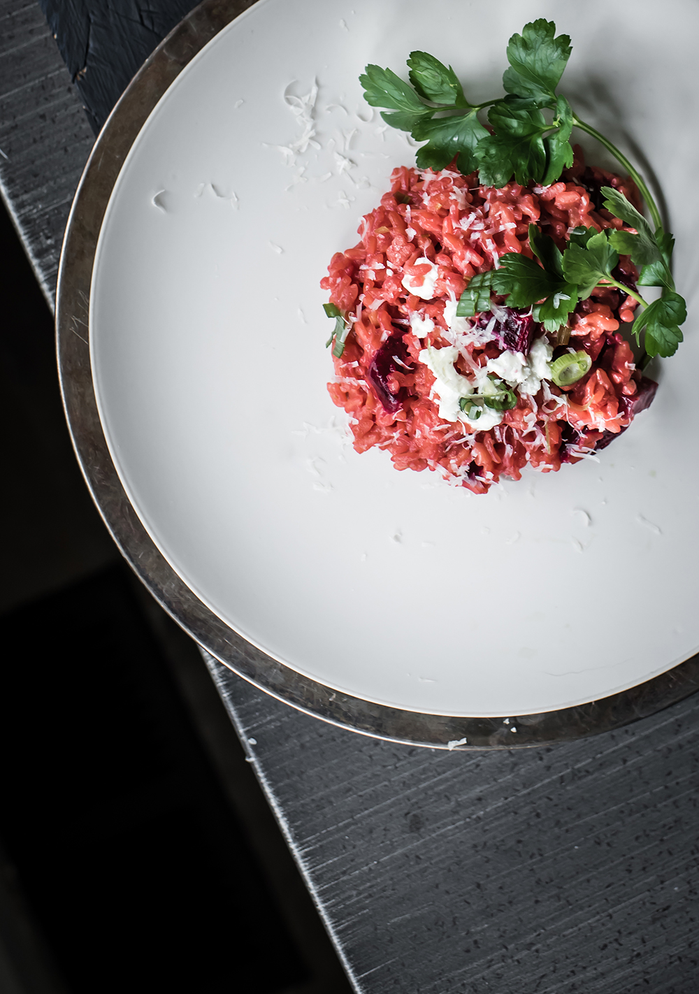 Roasted Beet Risotto with Goat Cheese and Parsley