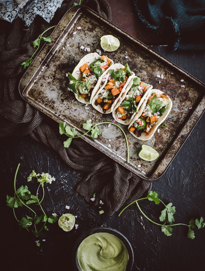 Sweet Potato Tacos with Avocado Crema