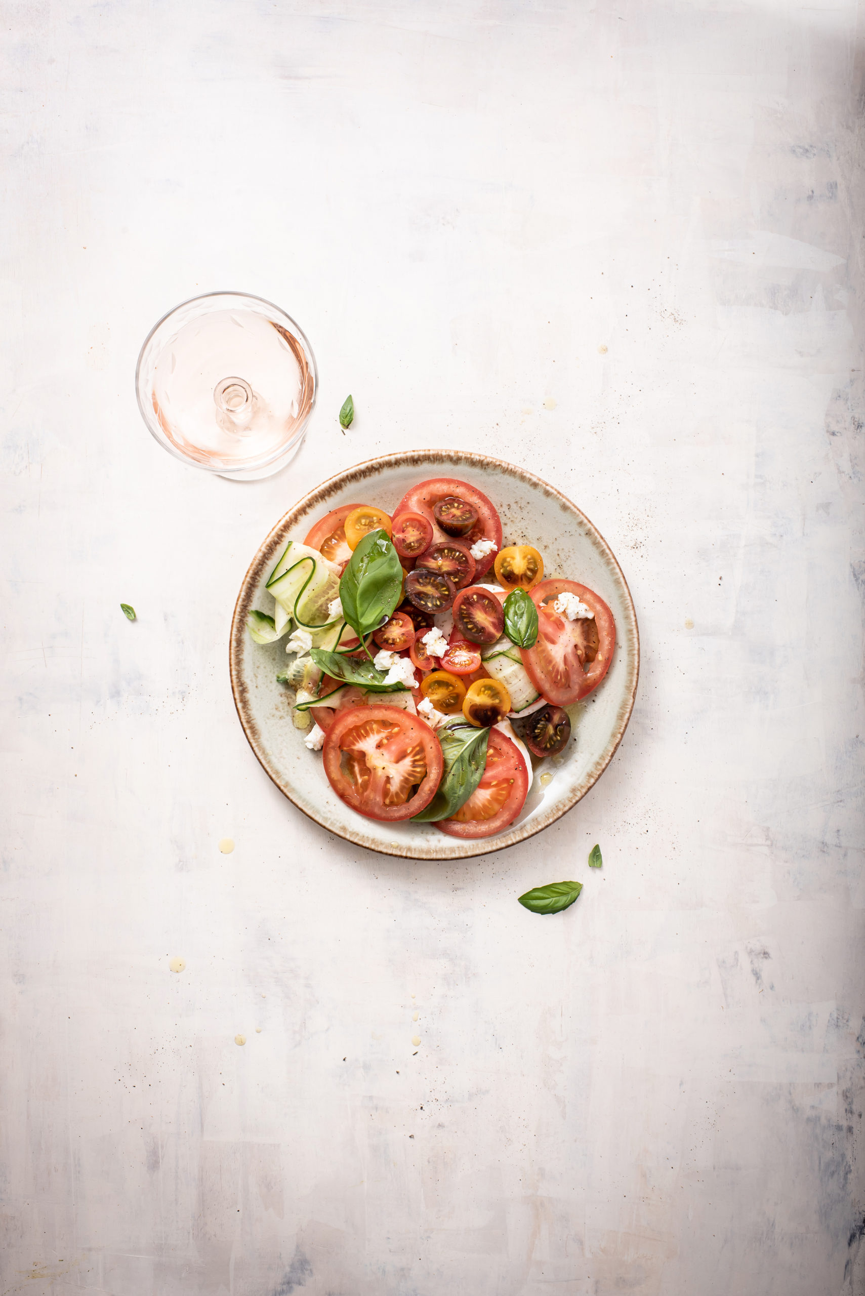 rosé with a caprese salad