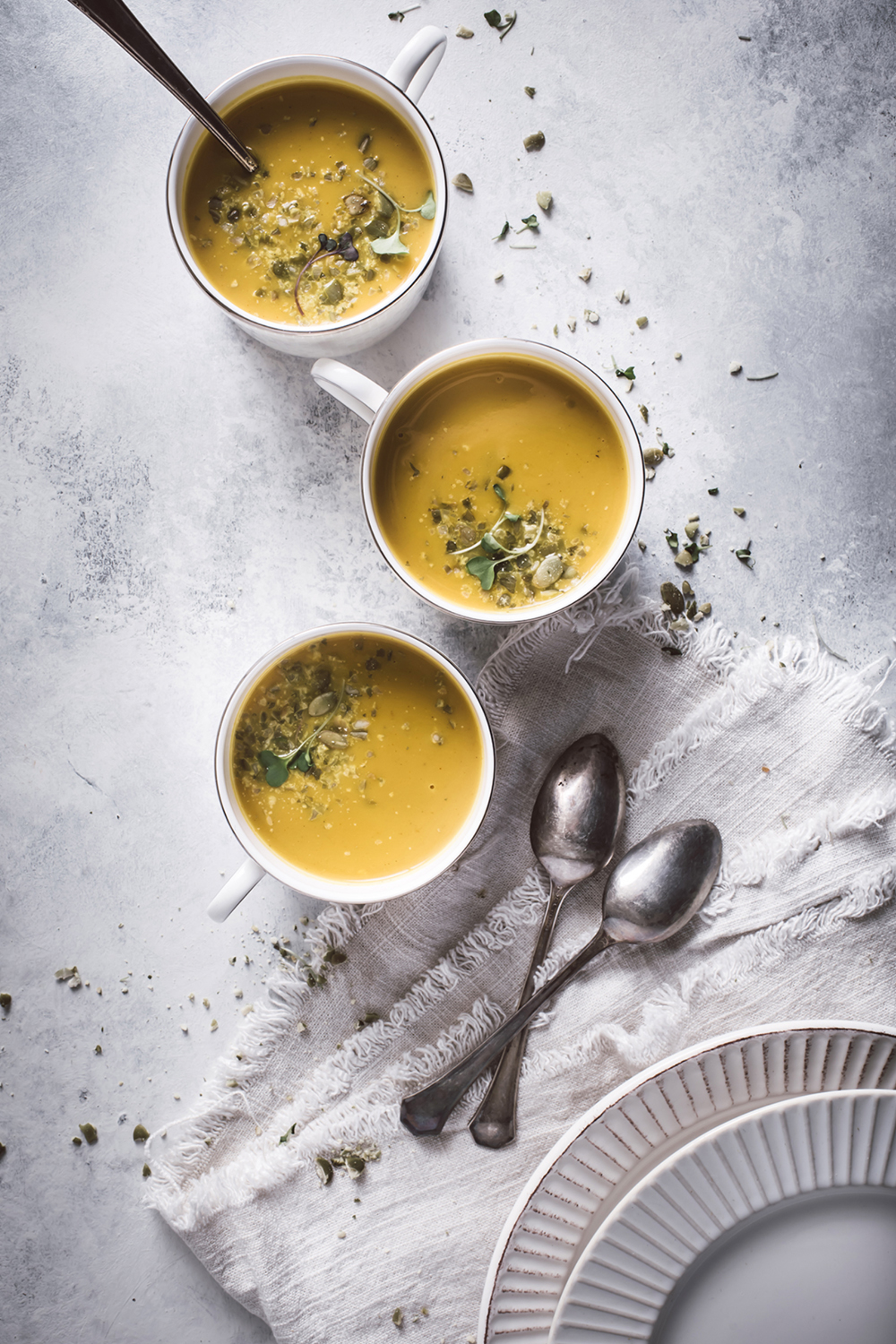 Butternut Squash Soup on a Gray Board